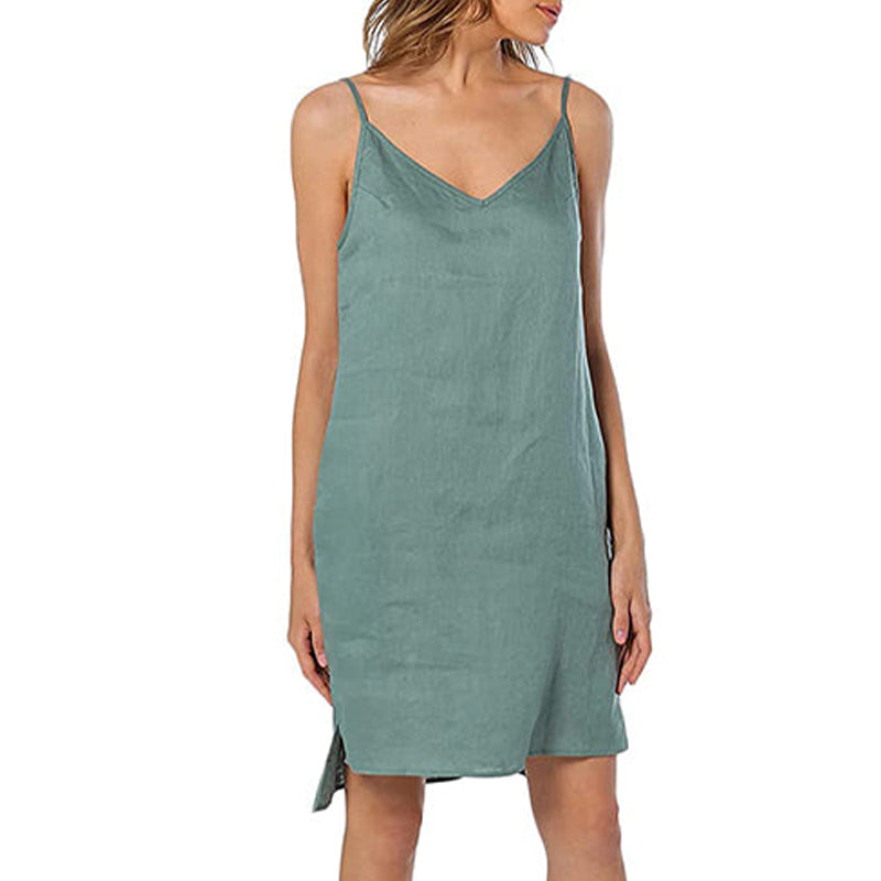 NTG Textile Sexy Ladies City Girls Pure Linen Sleeveless Boho Dress