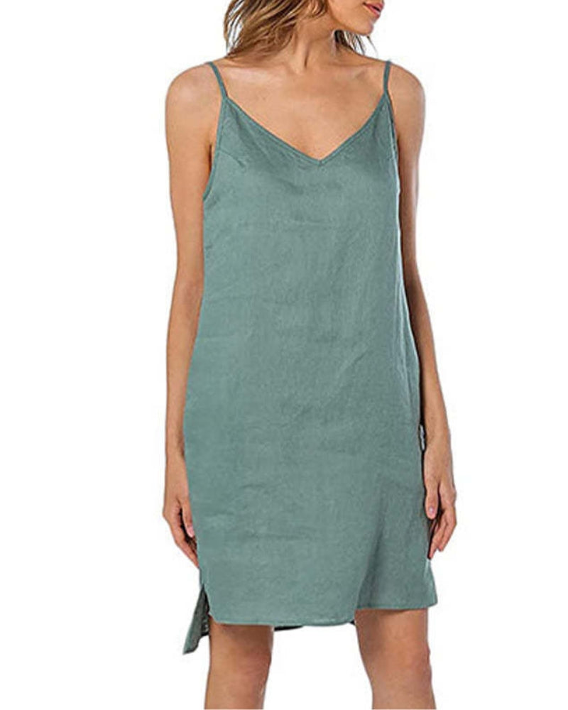 NTG Textile Sexy Ladies City Girls Pure Linen Sleeveless Boho Dress