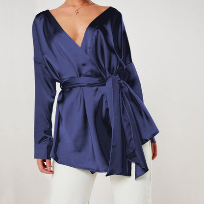NTG Textile XL / Dark Blue Elegant Satin Blouse