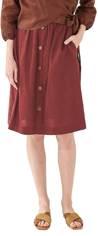 NTG Textile XXL / Dark Red Linen Pockets Skirt