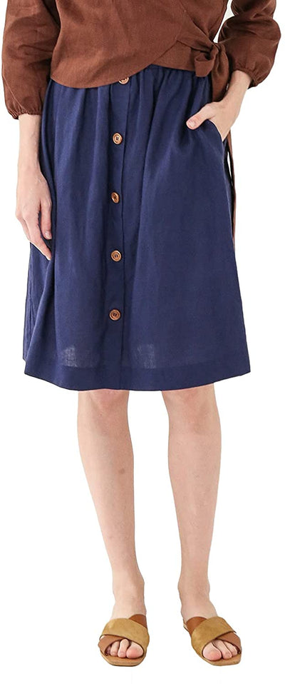 NTG Textile XXL / Navy Linen Pockets Skirt