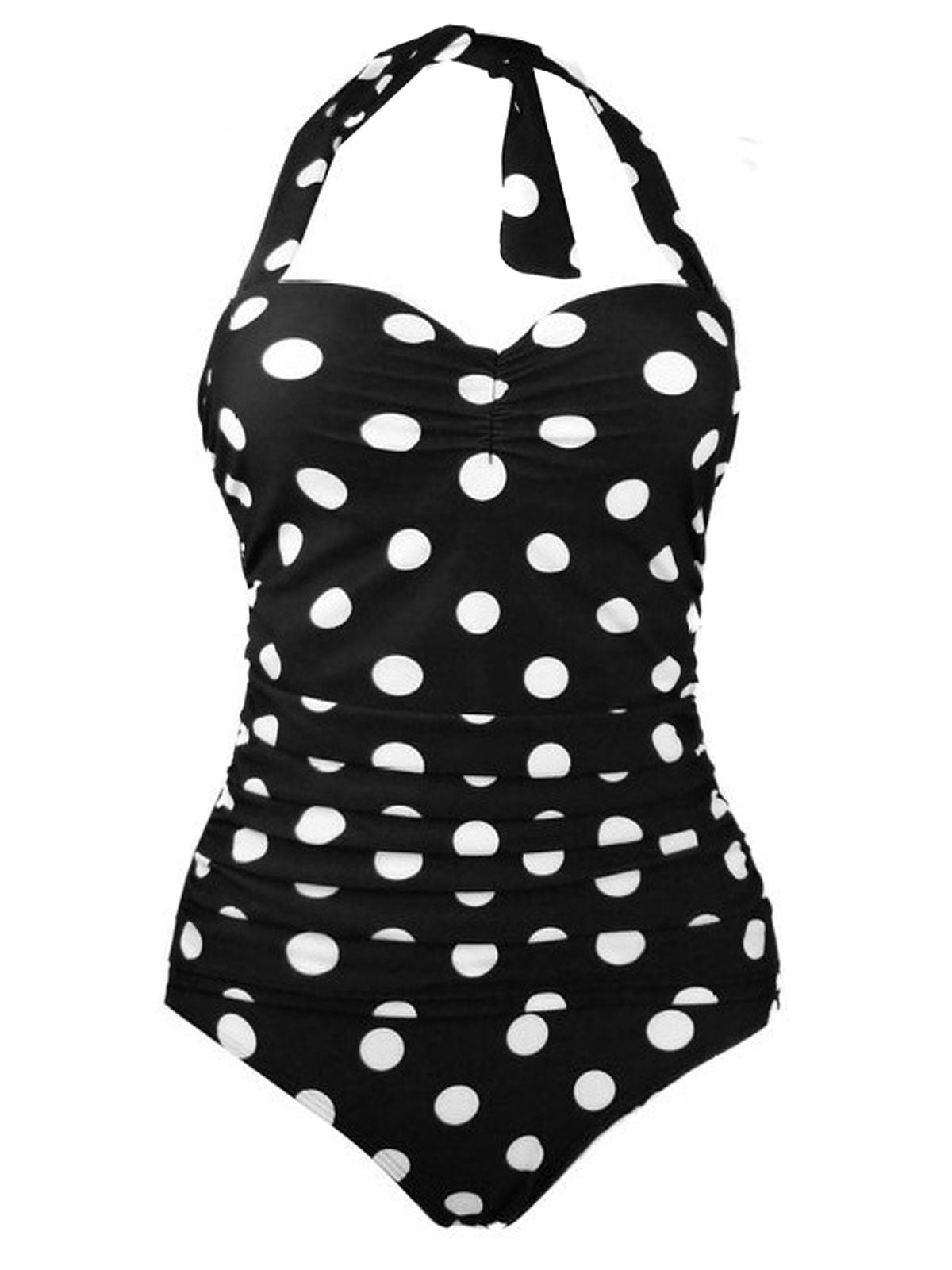 Retro Stage Swimsuit Black / S Halter Polka Dot One-Piece Swimsuit