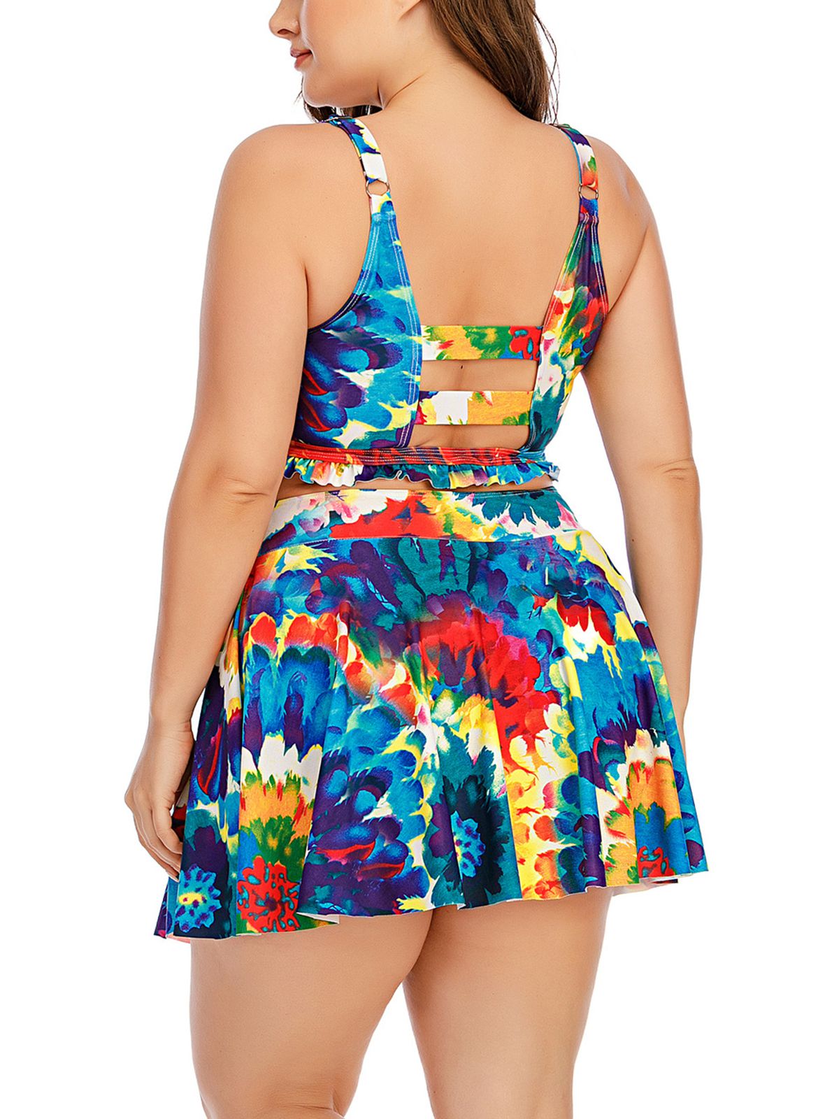 Retro Stage Swimsuit Plus Size Plus Size Floral Skirted Bikini Set