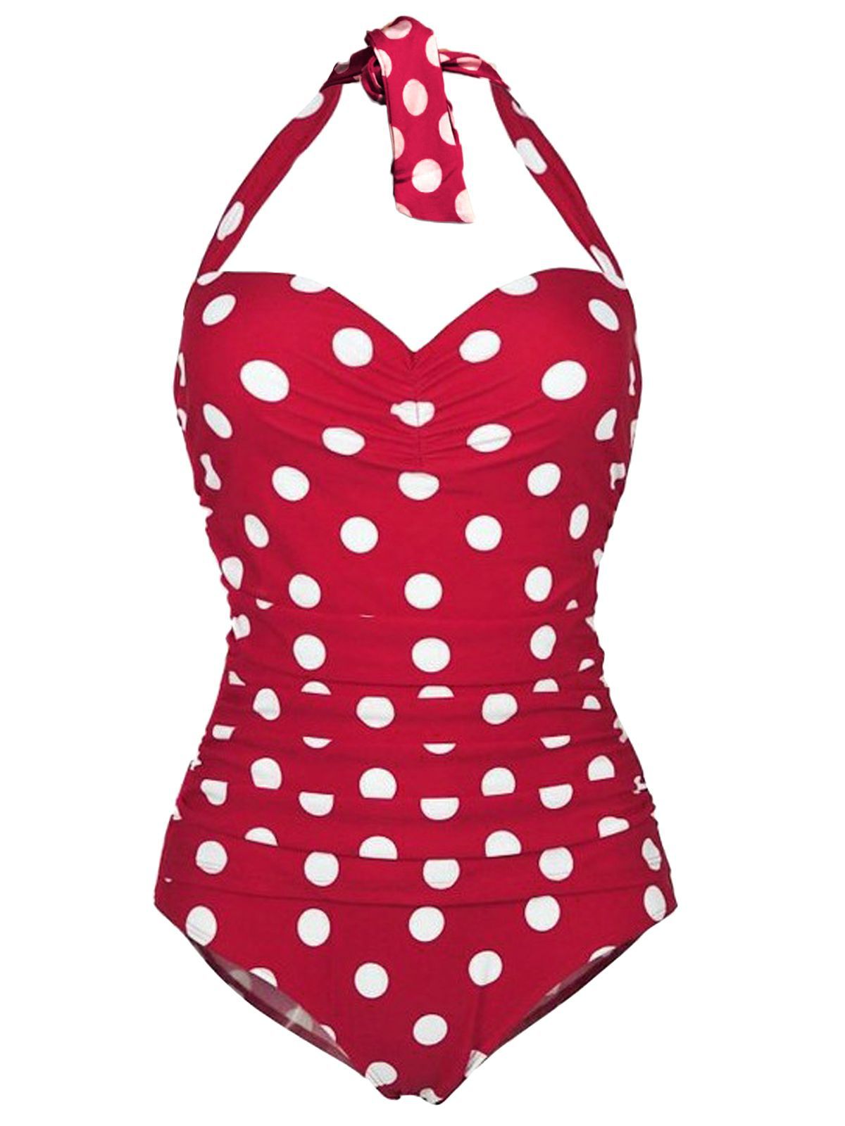 Retro Stage Swimsuit Red / S Halter Polka Dot One-Piece Swimsuit