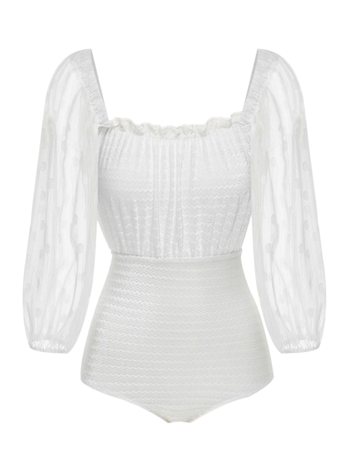 Retro Stage Swimsuit White / M / 2 Retro White Puff Sleeve Swimsuit