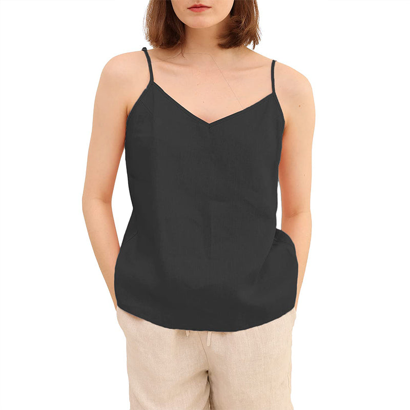 𝒩𝒯𝒢 ღ𝓃𝓁𝒾𝓃𝑒 S / Black Linen Adjustable Strap Tops