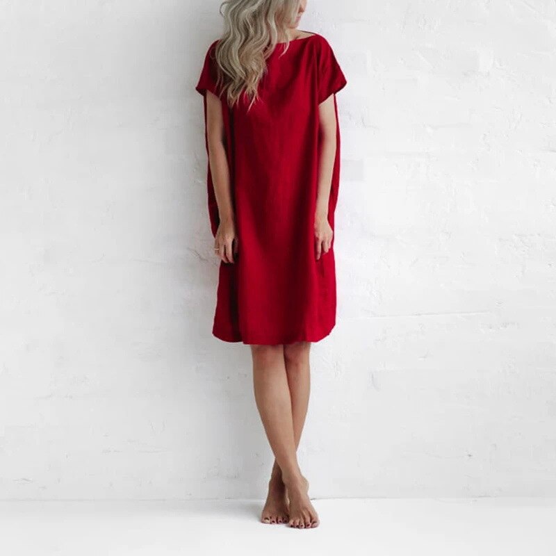 𝒩𝒯𝒢 ღ𝓃𝓁𝒾𝓃𝑒 S / Burgundy Linen Short Sleeve Dress
