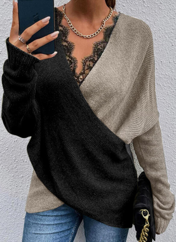 𝒩𝒯𝒢 ღ𝓃𝓁𝒾𝓃𝑒 S / Khaki Pullover Knit Lace Sweater