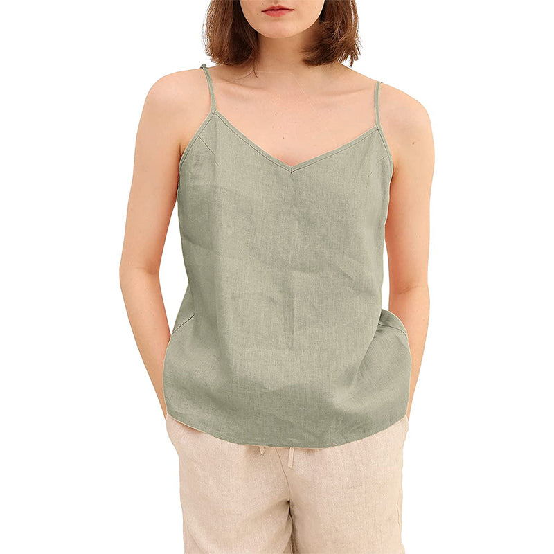 𝒩𝒯𝒢 ღ𝓃𝓁𝒾𝓃𝑒 S / Light olive Linen Adjustable Strap Tops