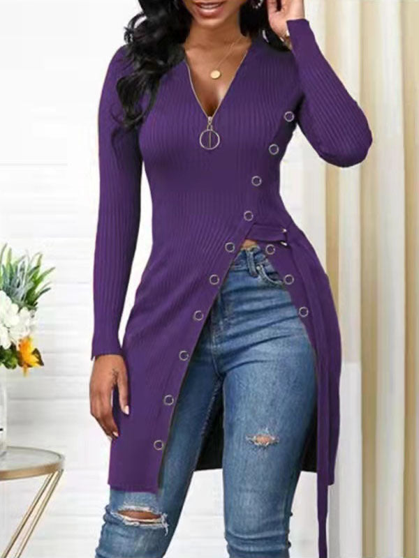 𝒩𝒯𝒢 ღ𝓃𝓁𝒾𝓃𝑒 S / Purple Threaded Zipper T-Shirt