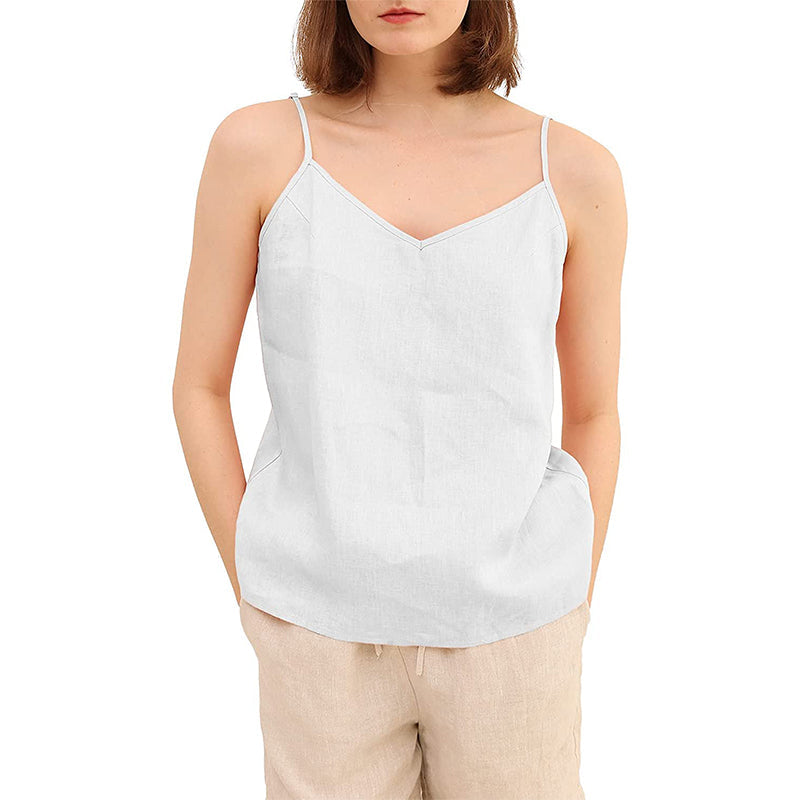 𝒩𝒯𝒢 ღ𝓃𝓁𝒾𝓃𝑒 S / White Linen Adjustable Strap Tops