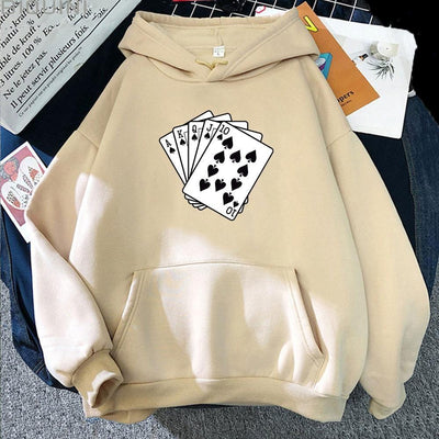Poker Cards Hoodie - Beige / XS - Hoodies & Sweatshirts