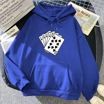 Poker Cards Hoodie - Navy Blue / XS - Hoodies & Sweatshirts