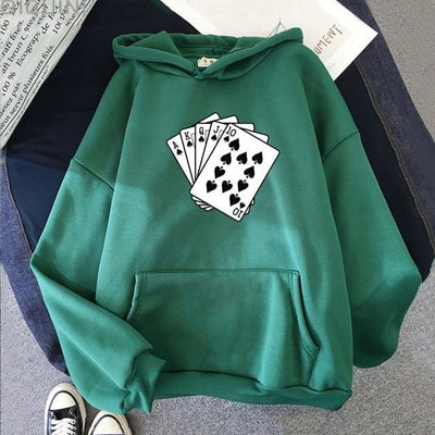 Poker Cards Hoodie - Forest Green / XS - Hoodies & 
