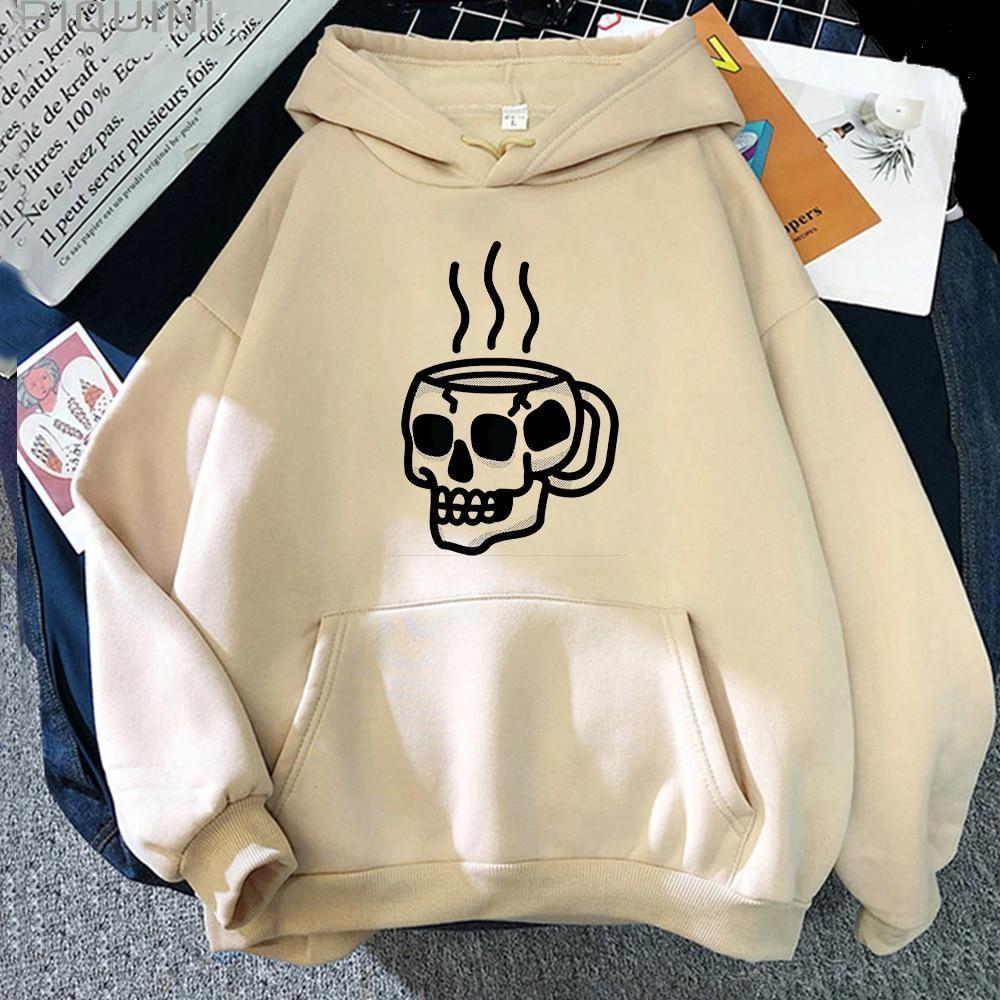 Skull Tea Hoodie - Beige / XS - Hoodies & Sweatshirts