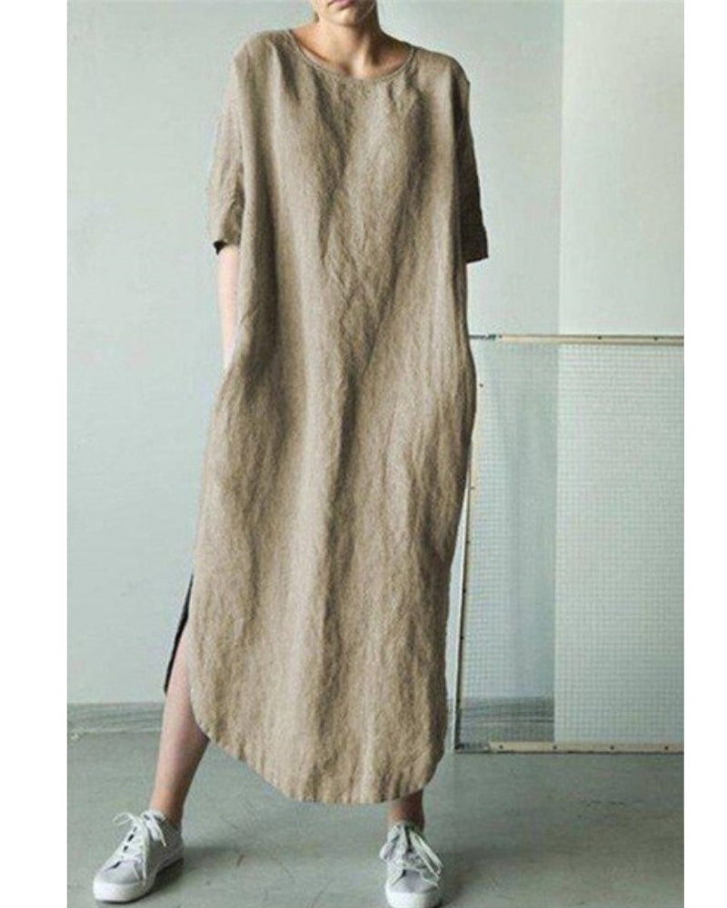 𝒩𝒯𝒢 ღ𝓃𝓁𝒾𝓃𝑒 Women Long Dress Pure Linen Solid  Maxi Dress