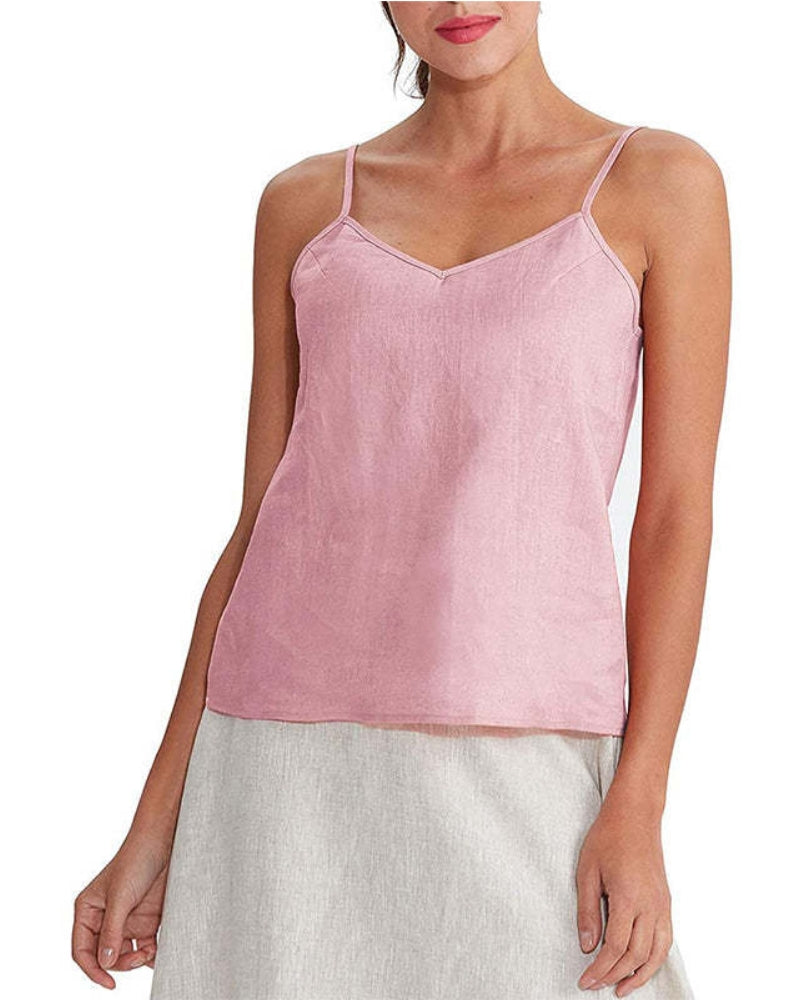 𝒩𝒯𝒢 ღ𝓃𝓁𝒾𝓃𝑒 WOMEN SLEEVELESS SOLID V-NECK LINEN ADJUSTABLE STRAP TOPS